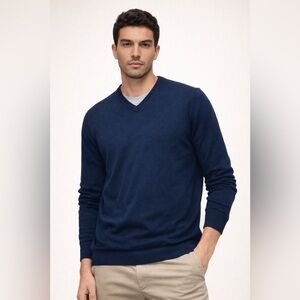 Brooks Brothers Supima Cotton V-Neck Sweater – Navy Blue | Men’s Large Luxury